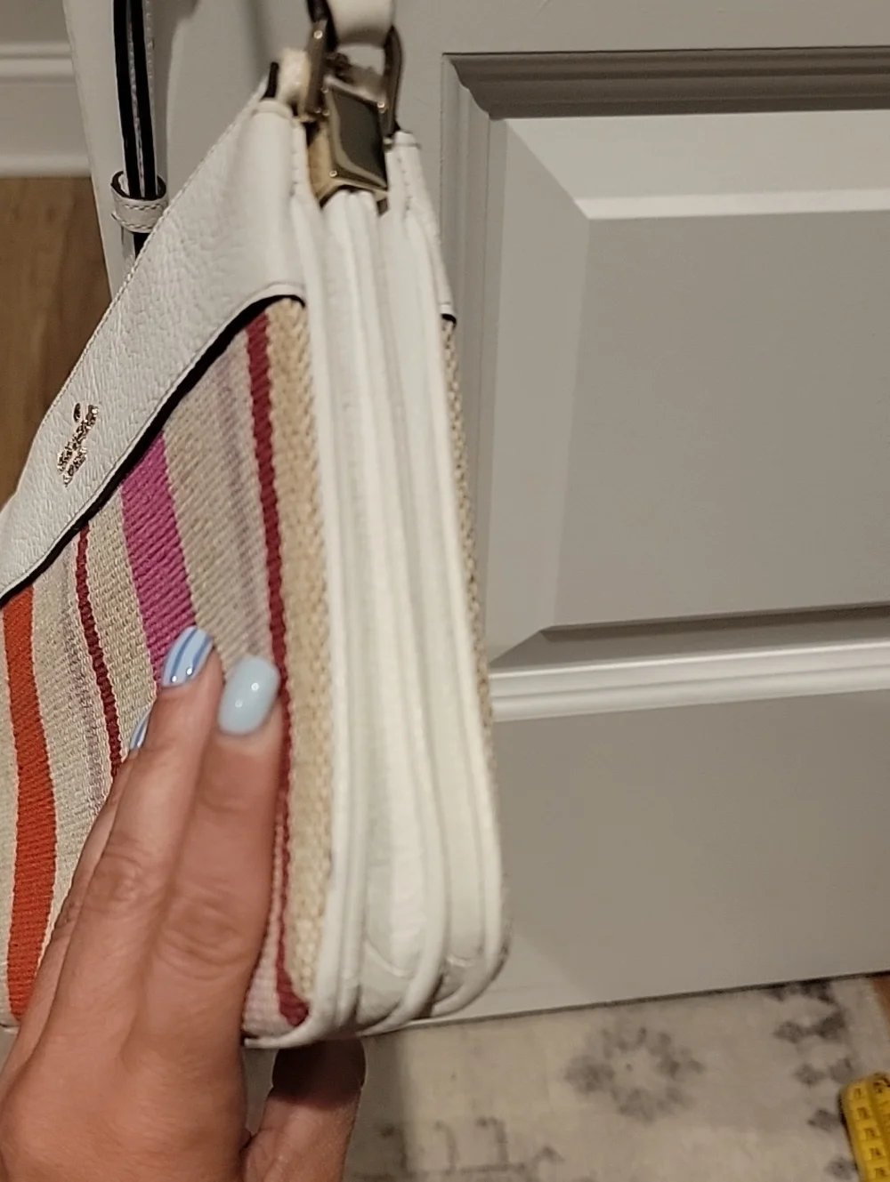 kate spade Cream, Pink & Orange Striped Canvas With Leather Trim Crossbody Bag